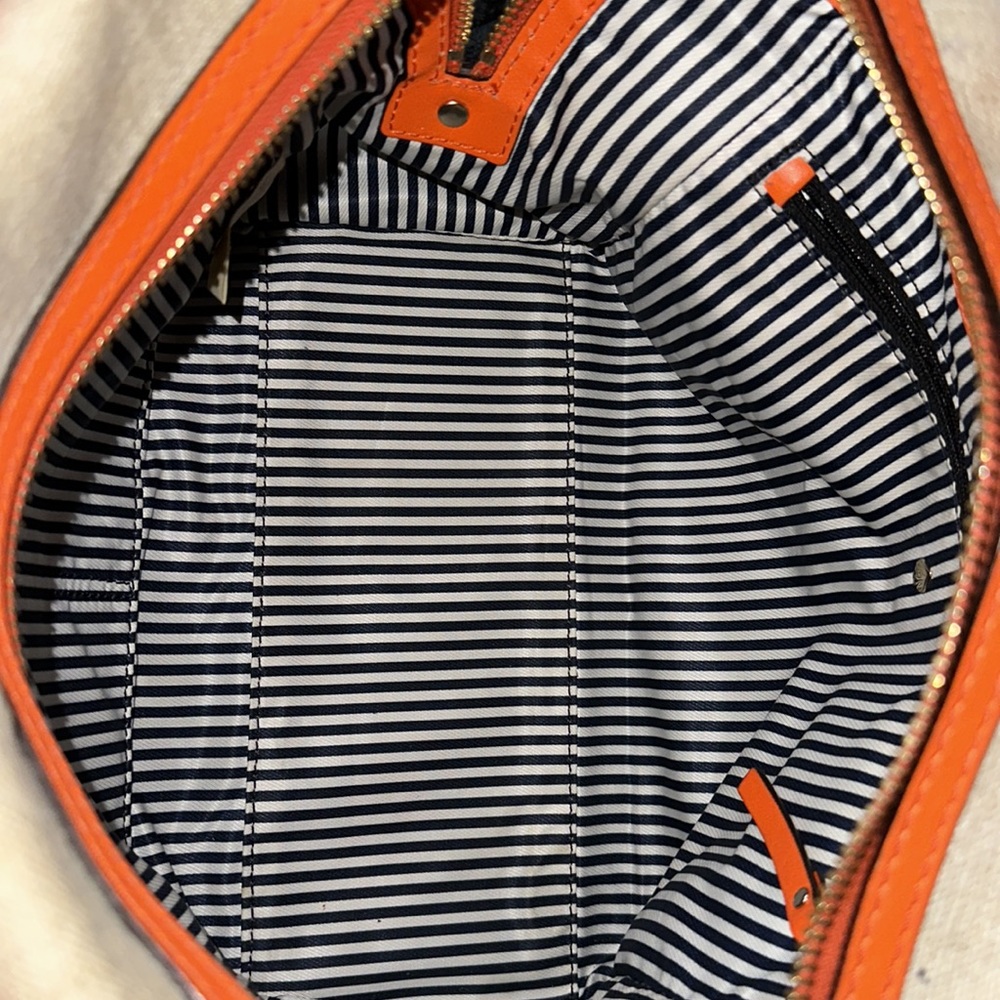 Kate Spade Tan Canvas Orange Carrot Leather Trim Strap Crossbody Shoulder Bag - Picture 9 of 15